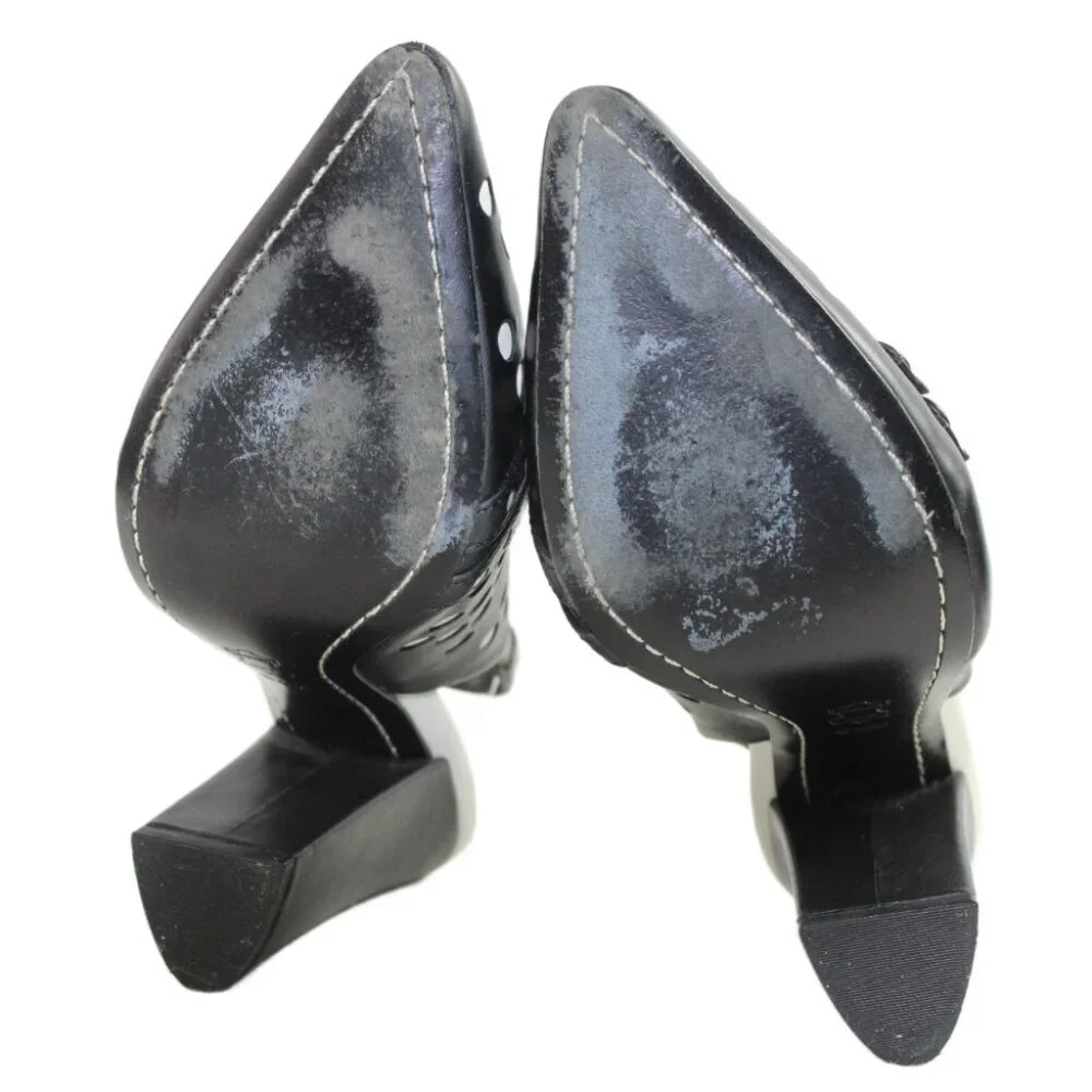 Tory Burch Kay Black Ivory Polka Dot Leather Sling Back Heels, Size 6.5